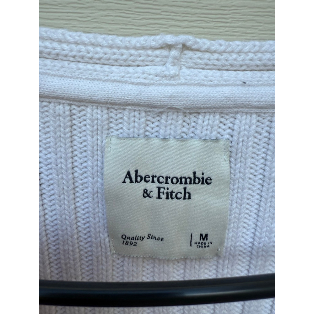 Abercrombie & Fitch Medium Striped V-Neck Ribbed Knit Sweater White Black - Picture 4 of 6